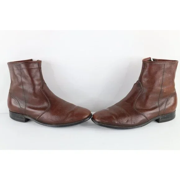Vtg 70s Streetwear Mens 11 Distressed Leather Side Zip Chelsea Boots Brown USA Vintage Side Zip Boots Men - Etsy main image 4